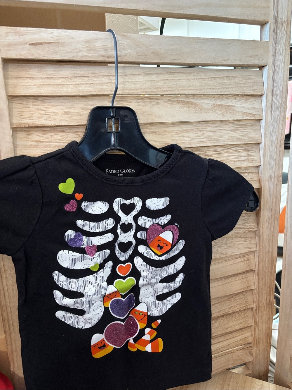 Faded Glory Black Girls' Skeleton Heart Candy Tee 24 Months